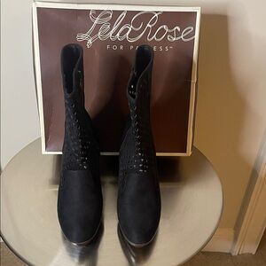 Lela Rose Black Suede Cutout Ankle Boots